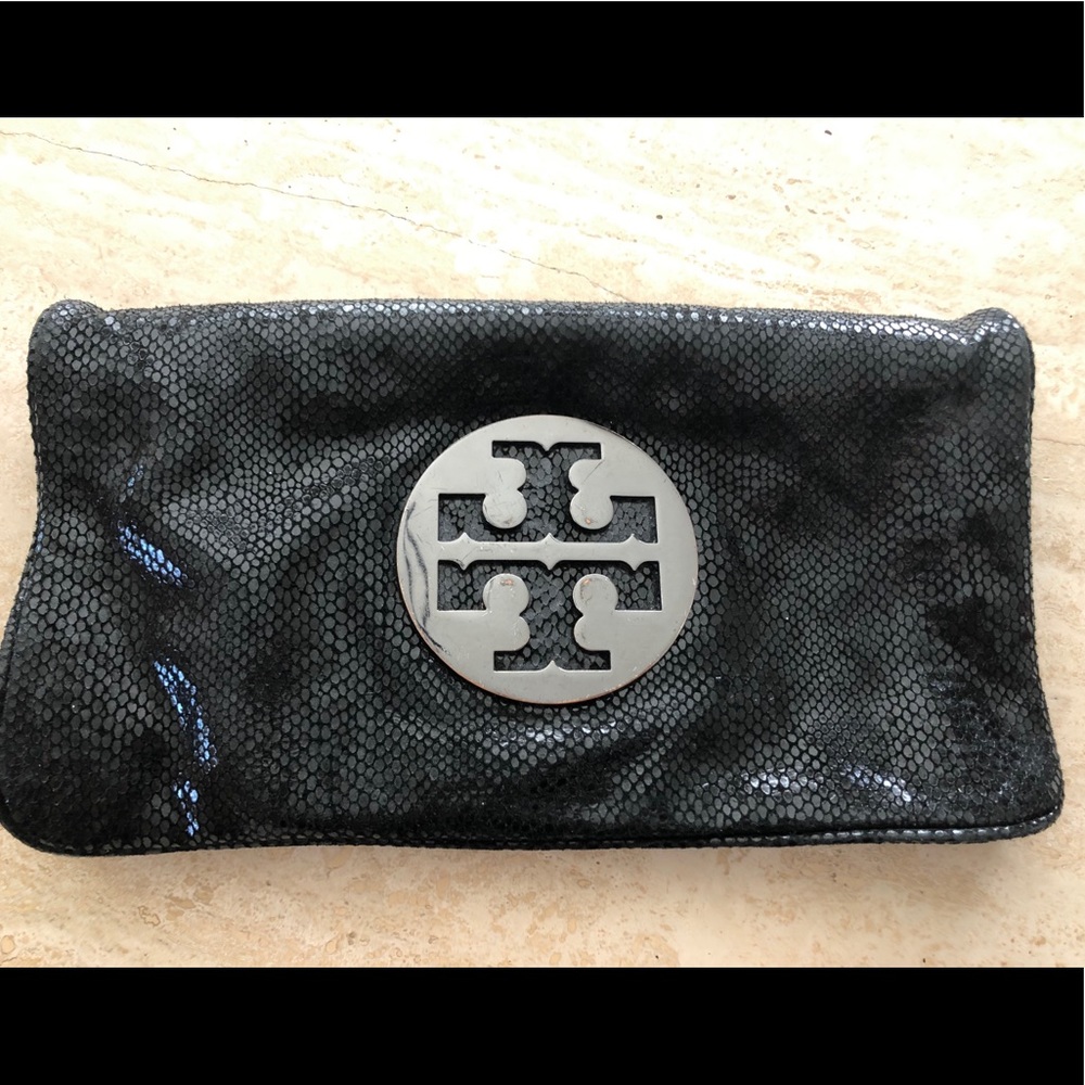 Tory Burch Black Snakeskin clutch